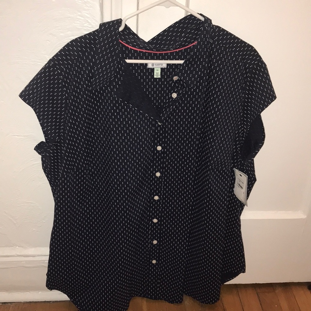 Cap sleeve navy blue Susina blouse